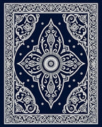Ornate Floral Scrollwork Indigo Rug