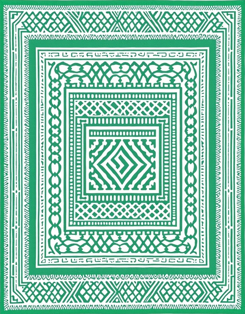 Emerald Green Intricate Geometric Pattern Rug