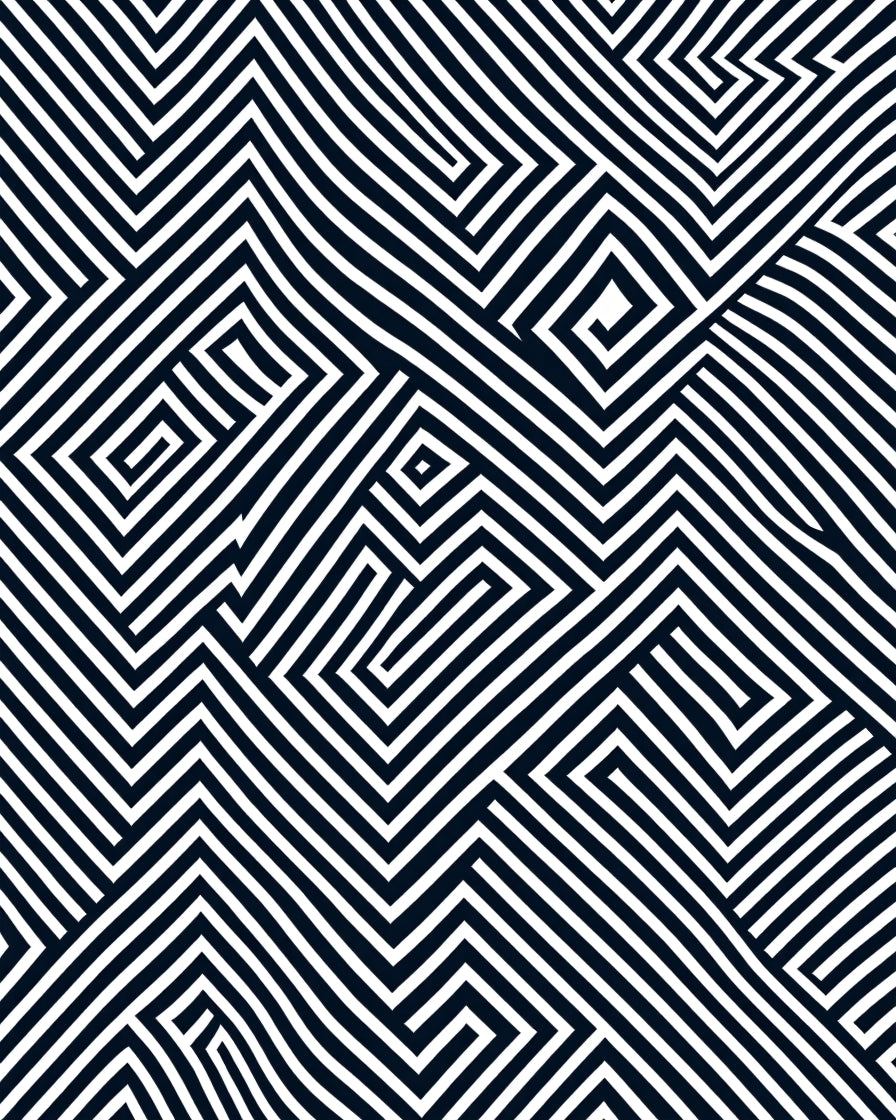 Striking Black White Geometric Maze Rug