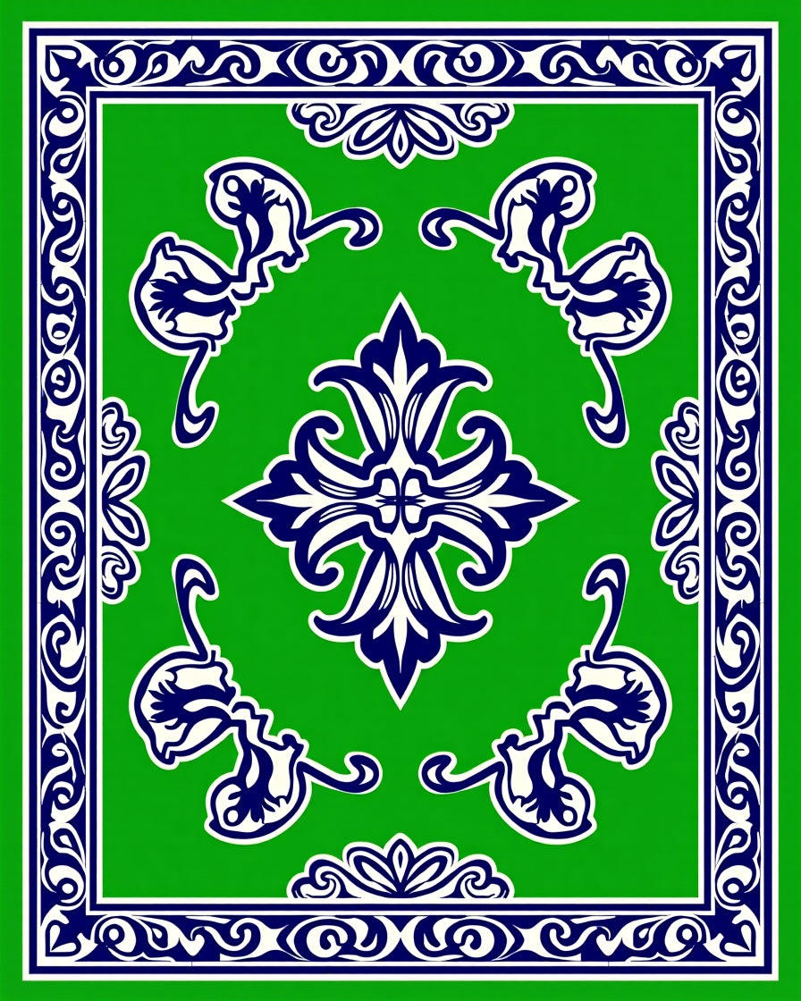 Bright Green Floral Swirl Pattern Rug