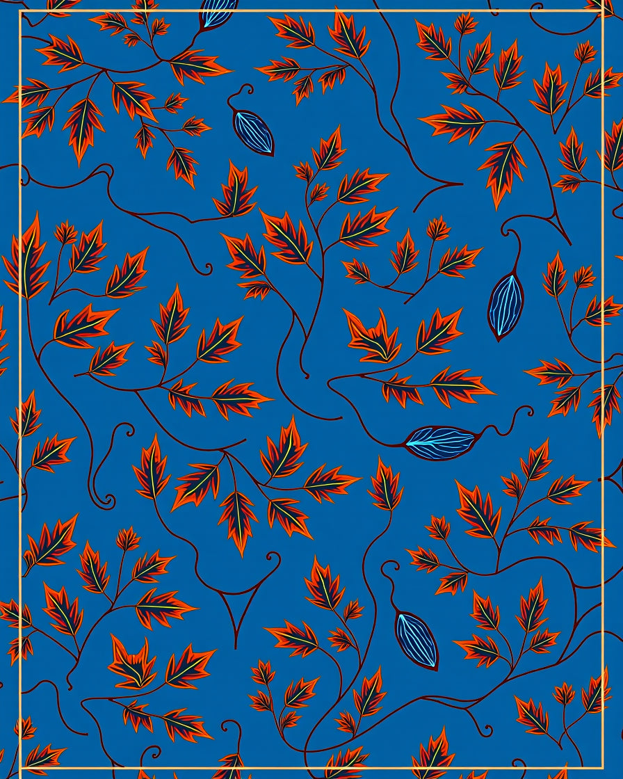 Vibrant Blue Autumn Leaf Branch Rug