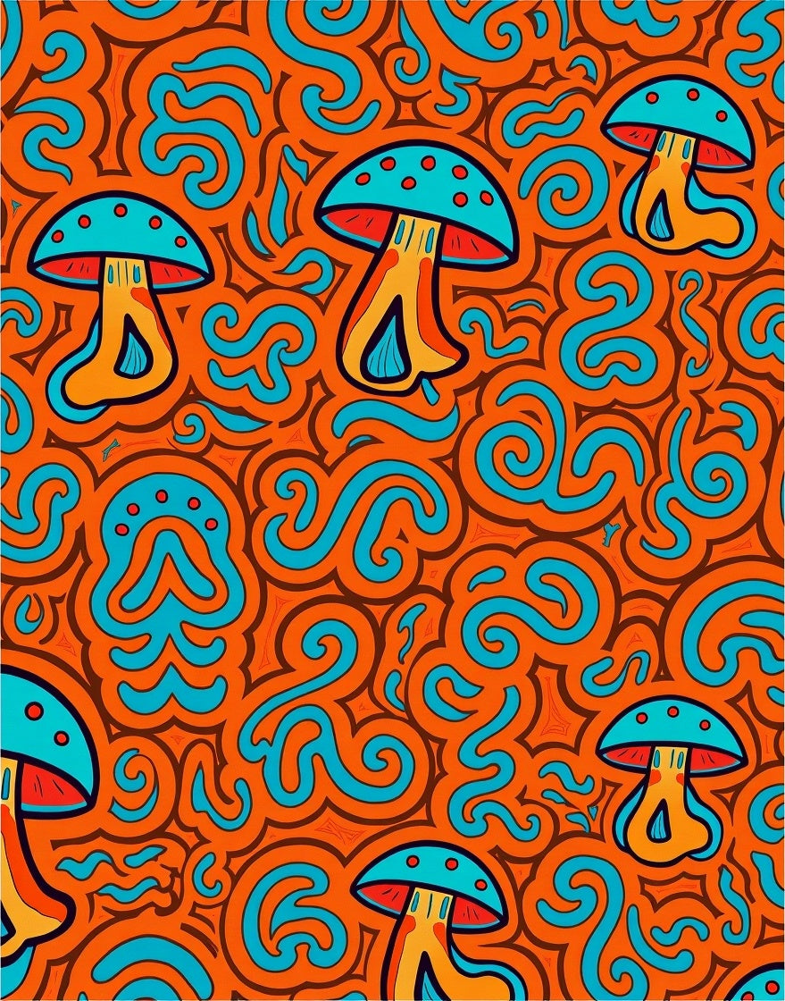 Retro Mushroom Swirls Pattern Design Rug