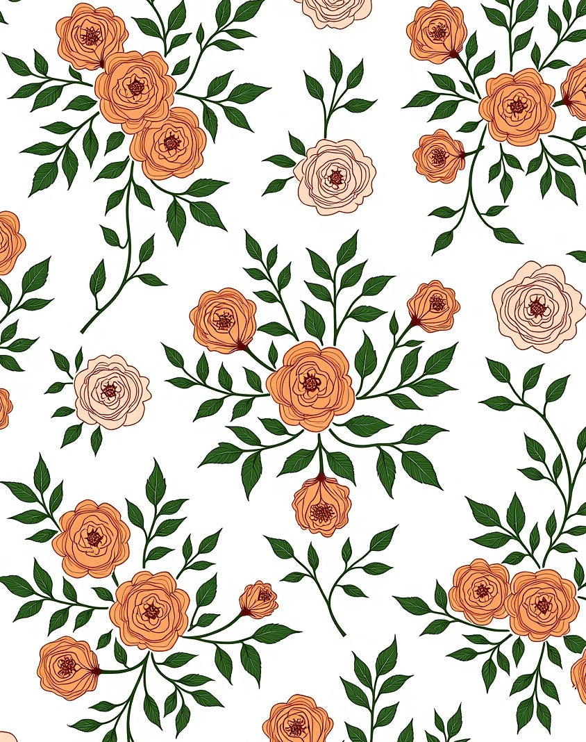 Peach Floral Branchs Pattern Rug