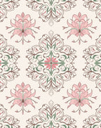 Ornate Floral Pattern In Pink And Green Rug