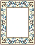 Ornate Cream Blue Brown Floral Border Rug