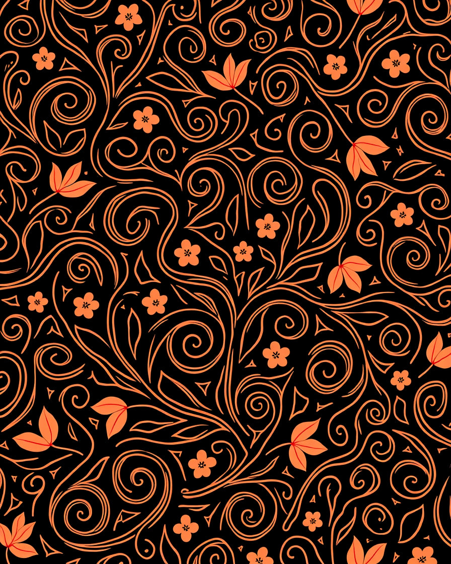 Orange Floral Swirl Pattern Rug