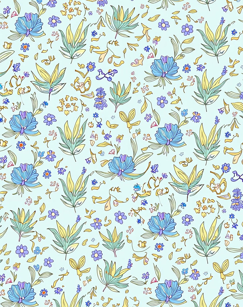 Whimsical Floral Pattern With Blue Accents Rug