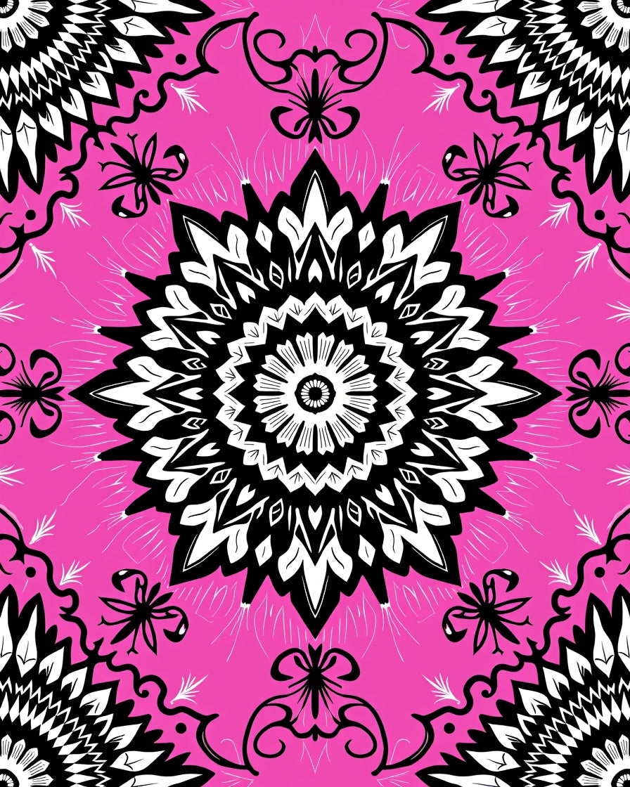 Striking Black White Mandala Pattern Rug