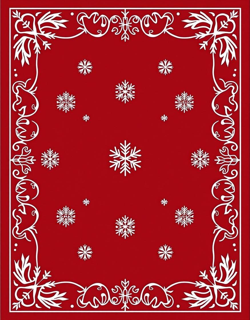 Red Snowflake Festive Border Design Rug