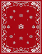 Red Snowflake Festive Border Design Rug