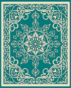 Ornate Teal Mandala Floral Design Rug