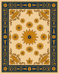 Elegant Floral Motif Blue Gold Rug
