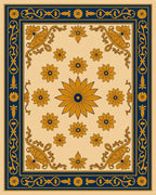 Elegant Floral Motif Blue Gold Rug