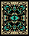 Ornate Teal Gold Floral Scroll Rug