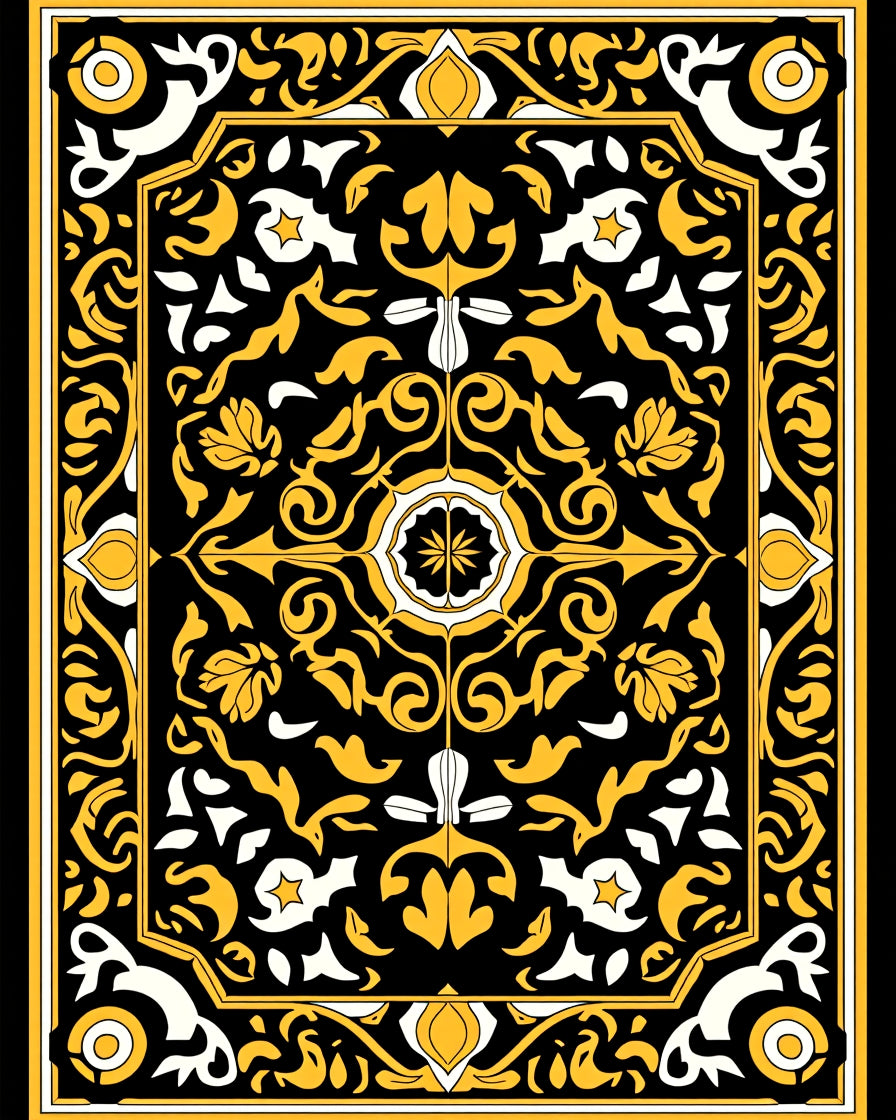 Elegant Black Gold Floral Pattern Rug