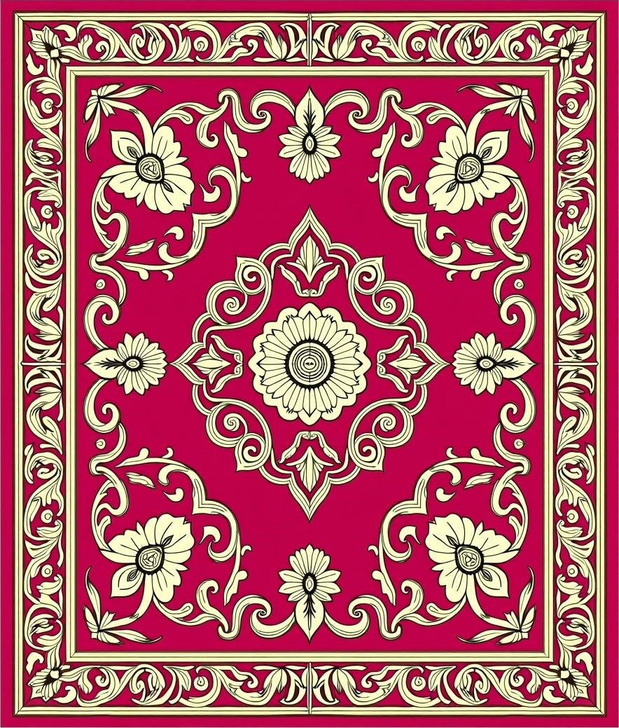 Ornate Floral Crimson And Cream Design Rug