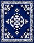 Ornate White Floral Royal Blue Rug