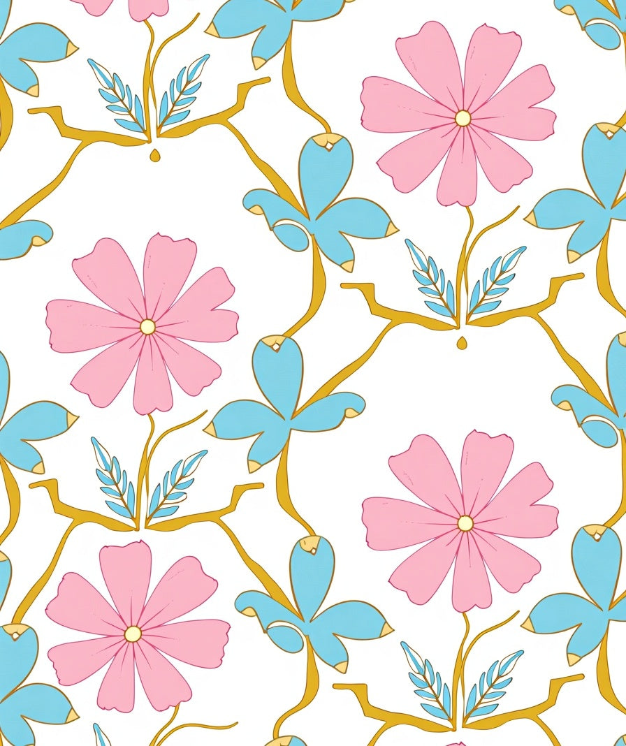 Pink Turquoise Floral Vine Pattern Rug