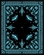 Whimsical Cyan Insect Floral Pattern Rug