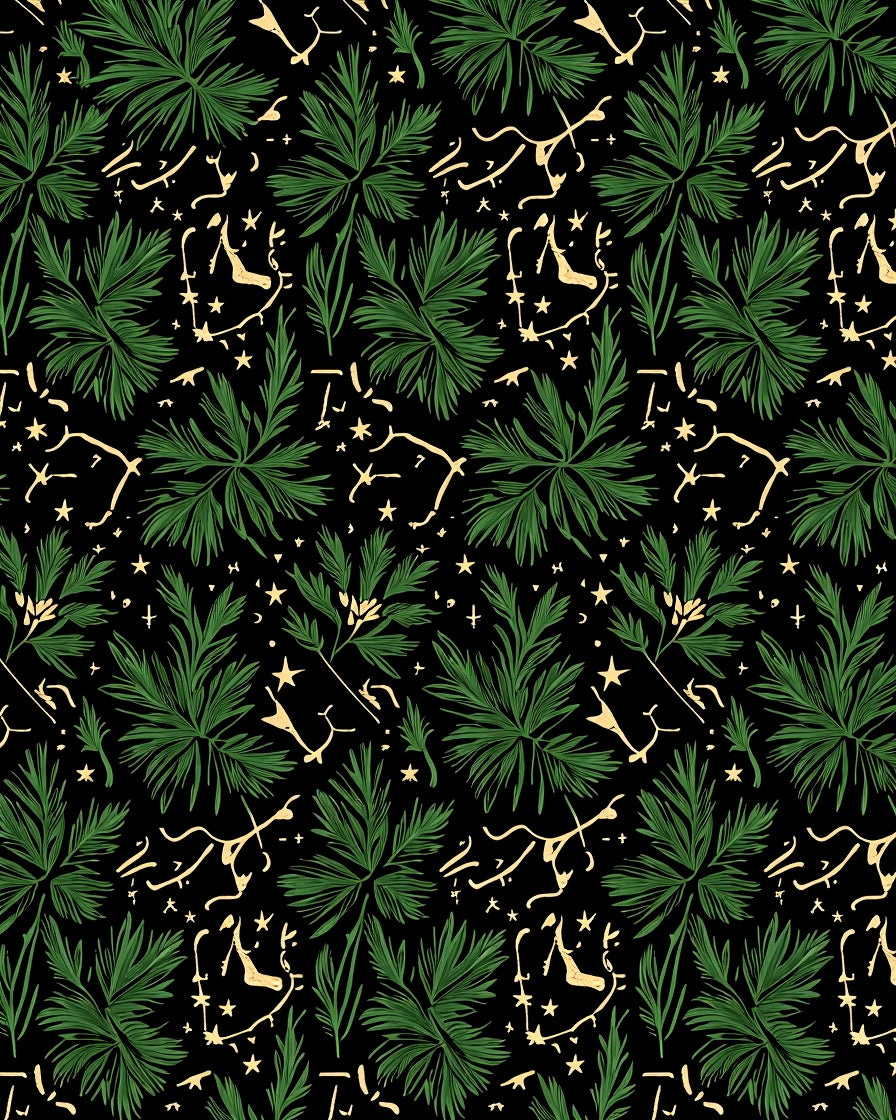 Green Evergreen Pine Stars Meadow Rug