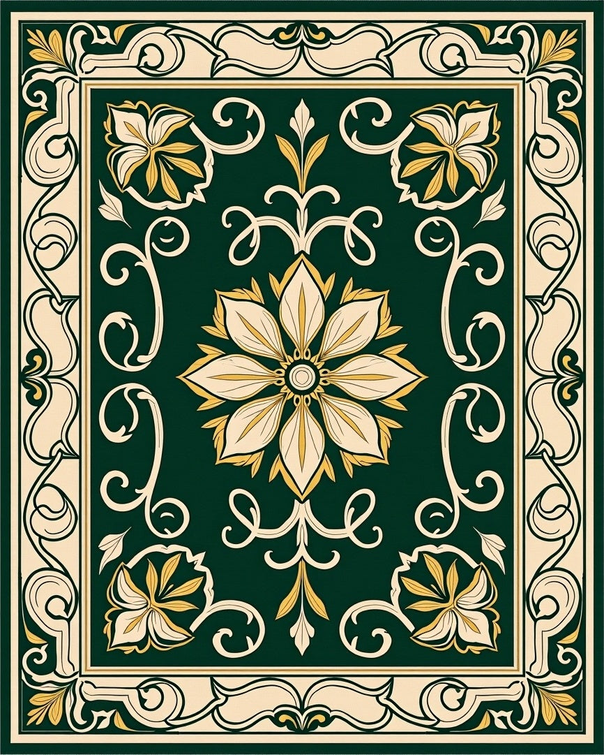 Intricate Floral Scrollwork Pattern Rug