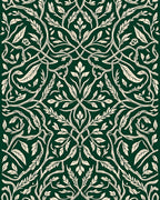Forest Green Cream Vine Pattern Rug