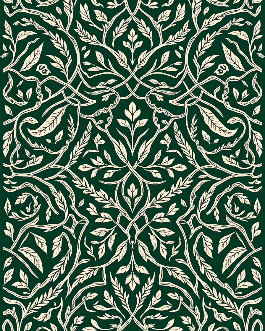 Forest Green Cream Vine Pattern Rug