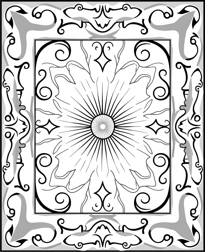 Ornate Sunburst Scroll Pattern Rug