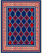 Classic Geometric Red White Blue Design Rug