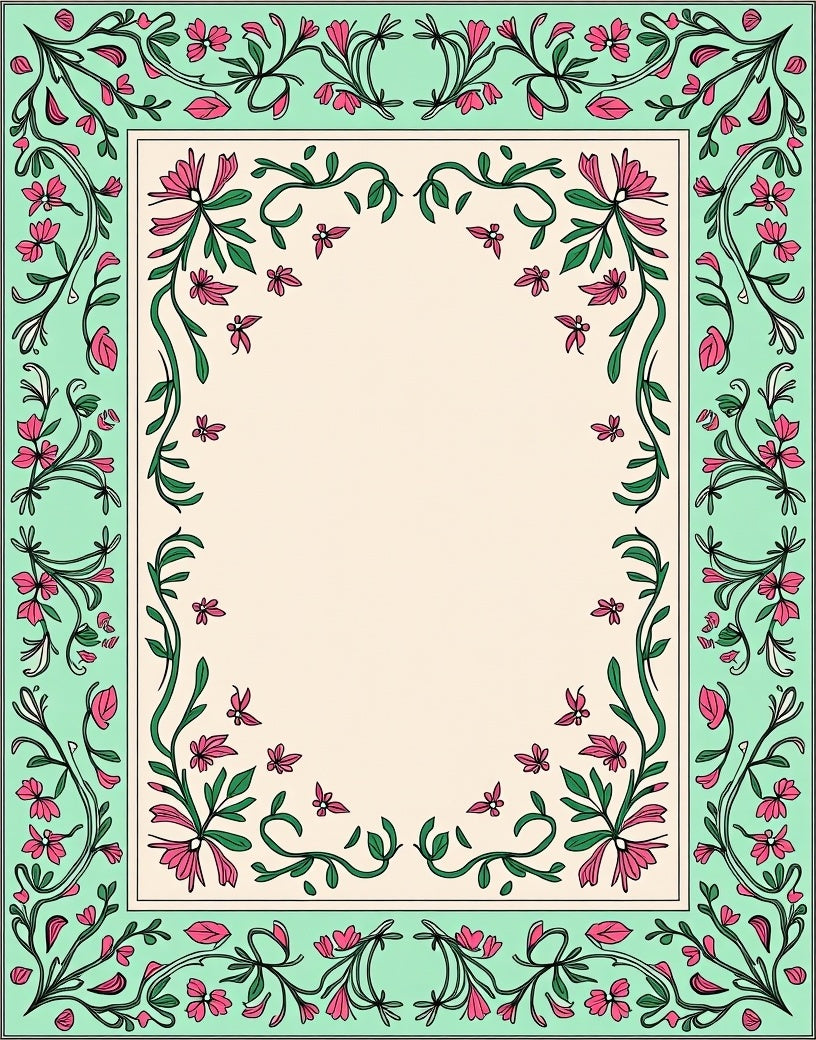 Elegant Floral Vine Border Design Rug