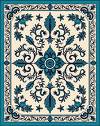 Ornate Teal Floral Scrollwork Design Rug