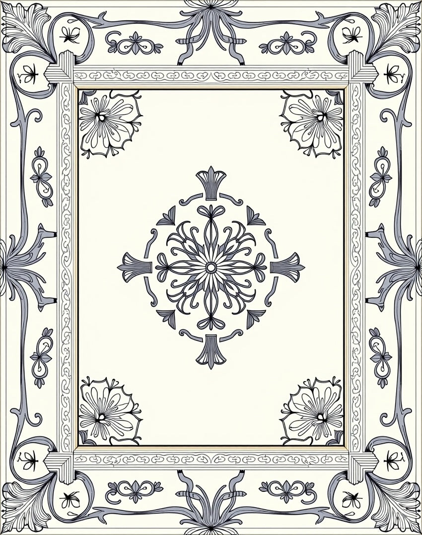 Ornate Floral Border Centerpiece Design Rug