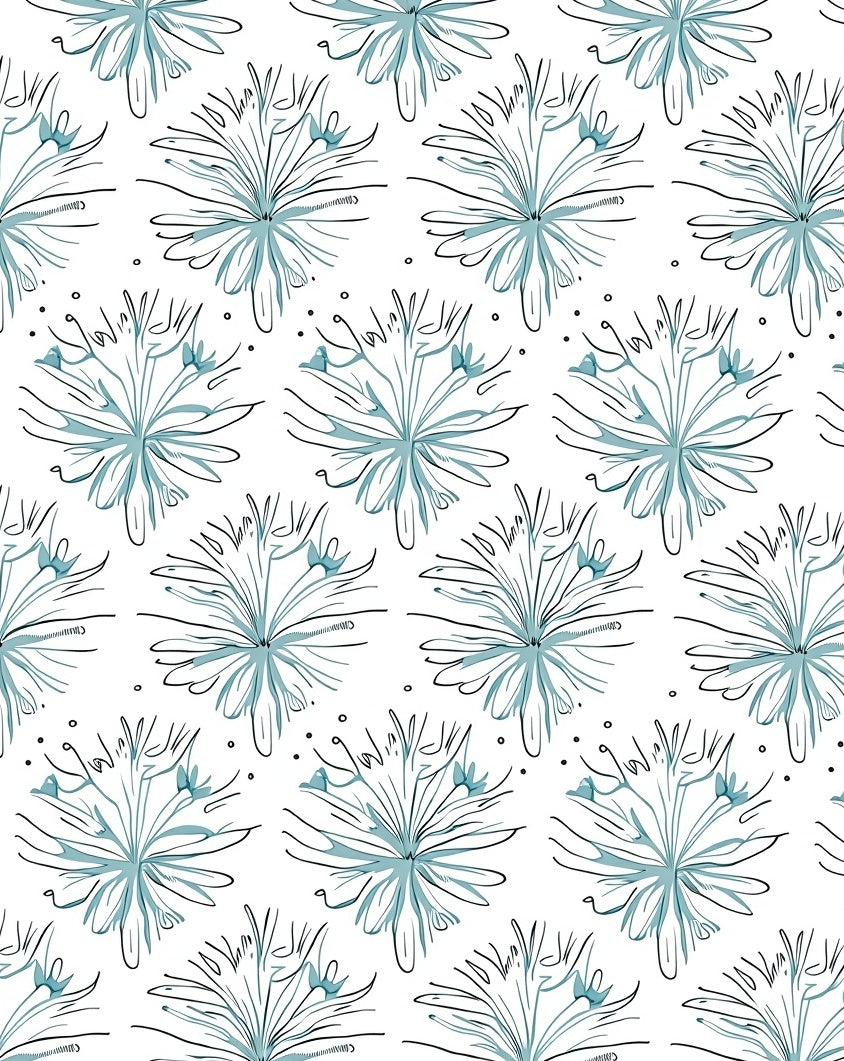 Light Blue Floral Line Art Rug