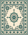 Elegant Teal Floral Medallion Patterned Rug