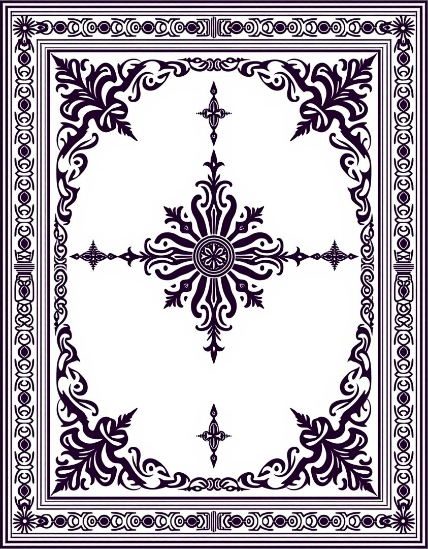 Ornate Floral Scroll Border Design Rug