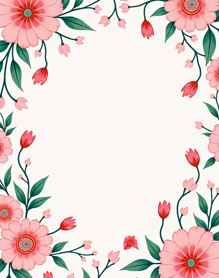 Pink Red Floral Vine Pattern Rug