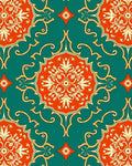 Classic Teal Orange Floral Arabesque Rug