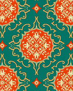 Classic Teal Orange Floral Arabesque Rug