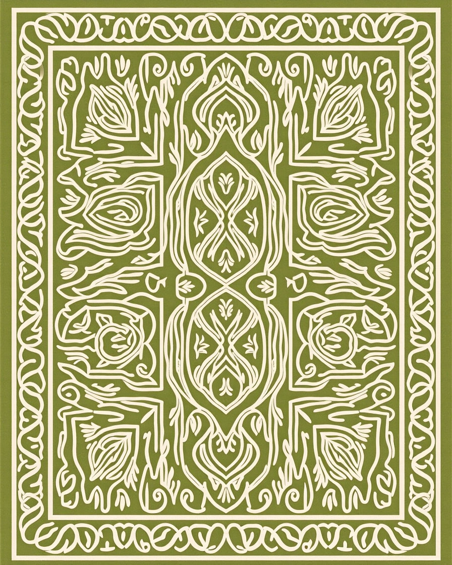Ornate Line Art Leaf Pattern Rug