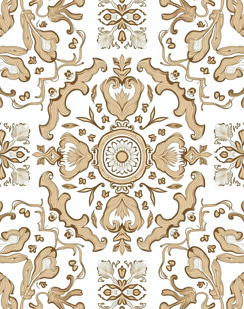 Ornate Floral Scrollwork Patterned Rug