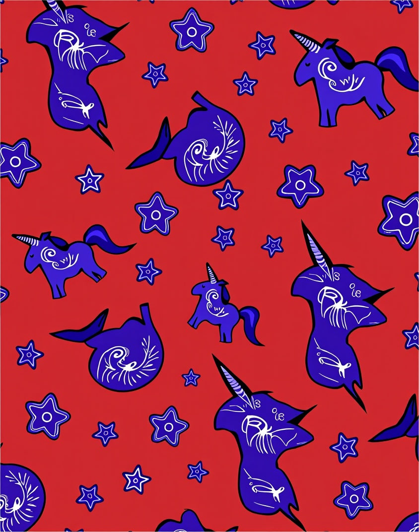 Whimsical Blue Unicorn Star Pattern Rug