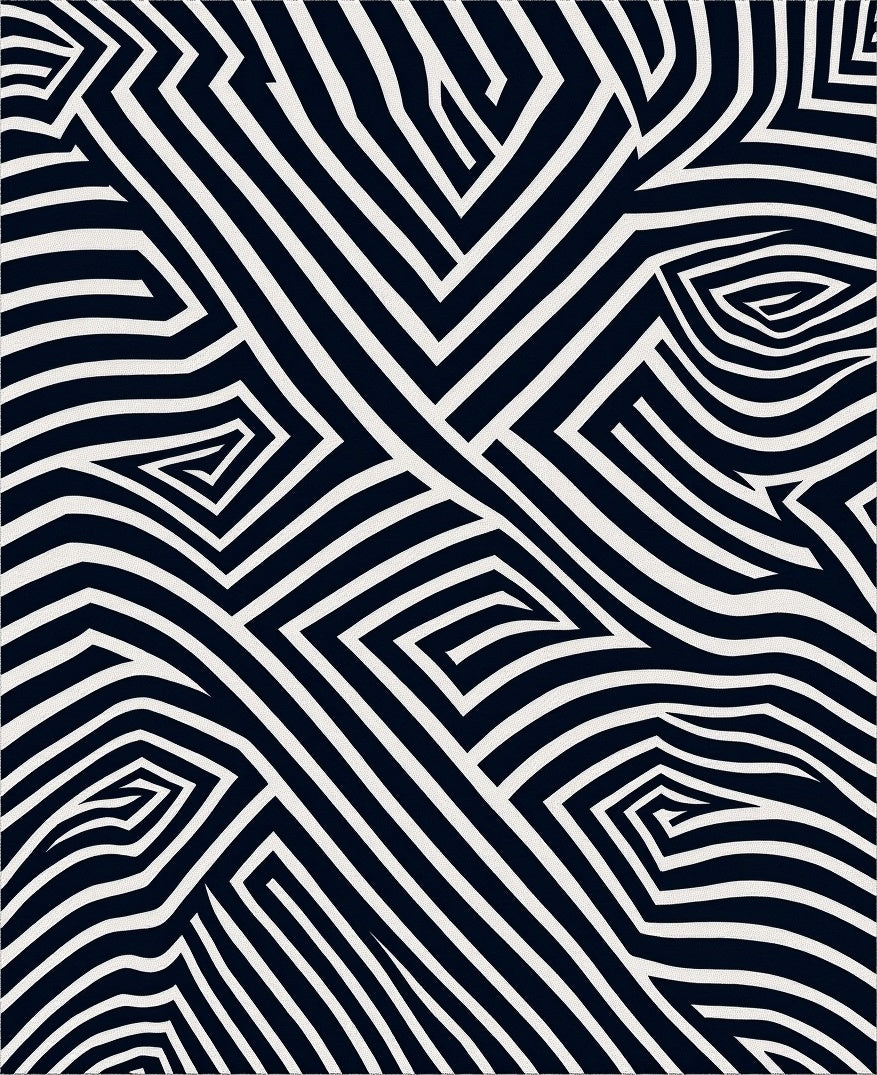 Abstract Geometric Striped Maze Design Rug