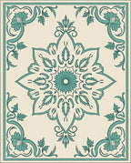 Classic Teal Floral Medallion Design Rug