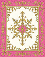 Ornate Floral Pink Gold Pattern Rug