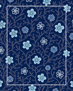 Dark Blue Floral Vine Design Rug