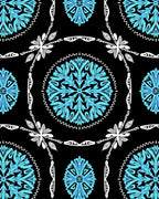 Bold Cyan Floral Medallion Rug