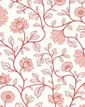 Floral Vine Patterned Red and Ivory Rug