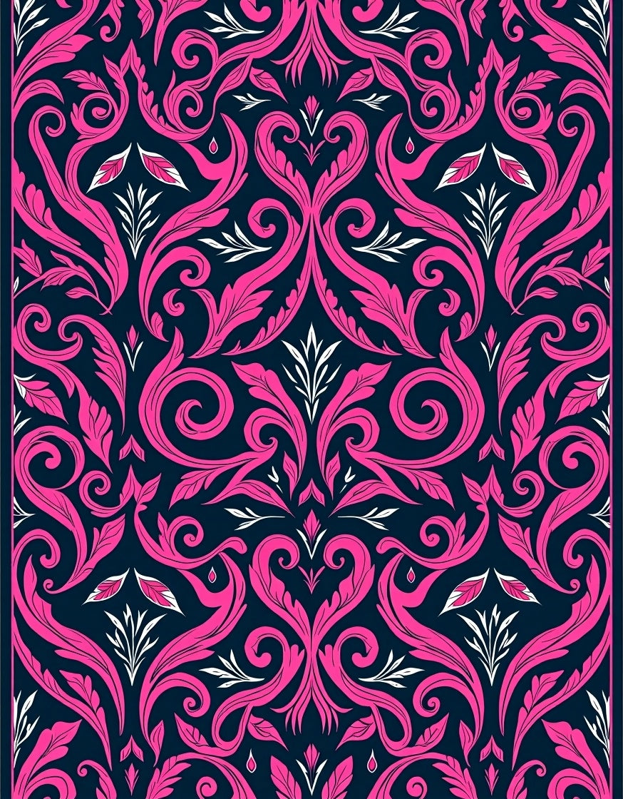 Elegant Pink Floral Swirl Design Rug