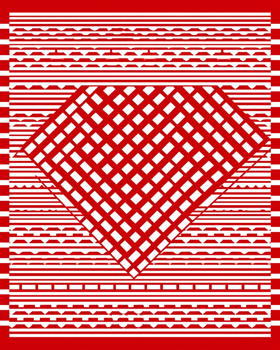 Bold Red White Geometric Diamond Design Rug