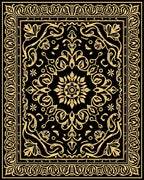 Elegant Gold Floral Scroll Pattern Rug